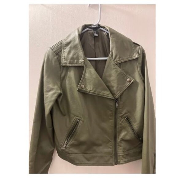 Forever 21 Olive Green Faux Leather Jacket (Medium) - Picture 1 of 4